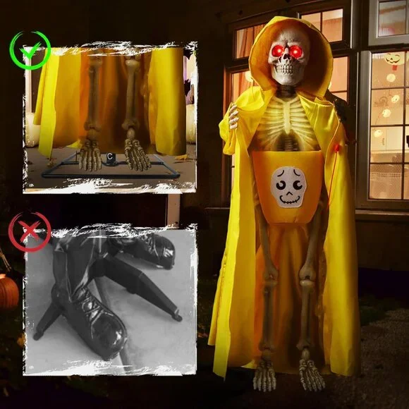 Terrifying Life-Size Animated Skeleton with Red Balloon – Halloween Outdoor Prop